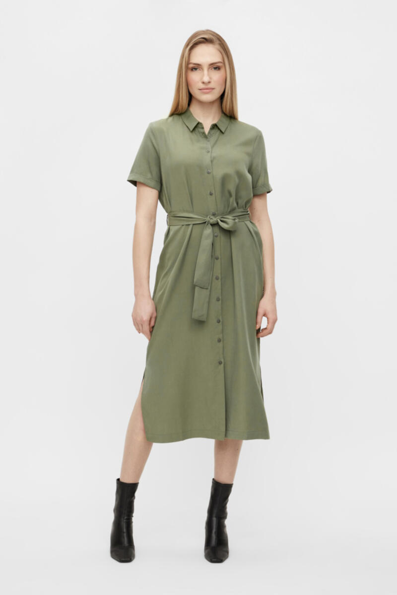Длинное платье-рубашка Object, зеленый платье длинное с короткими рукавами m белый