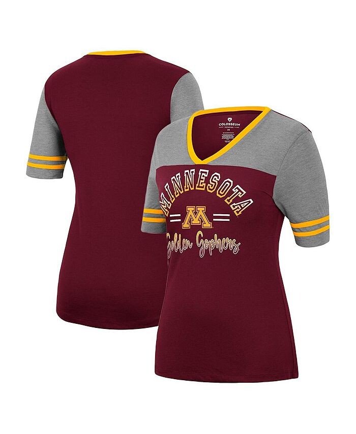 

Женская темно-бордово-серая футболка с v-образным вырезом Minnesota Golden Gophers There You Are Colosseum, красный
