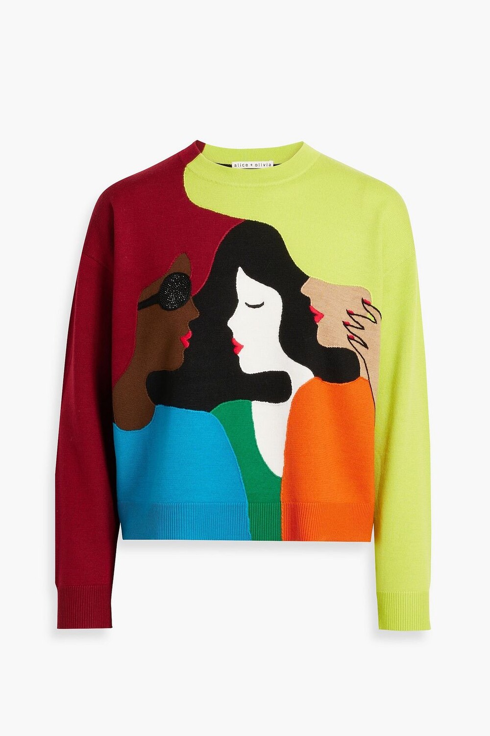 

Свитер Gleeson Girl Gang из смесовой шерсти интарсии ALICE + OLIVIA, зеленый