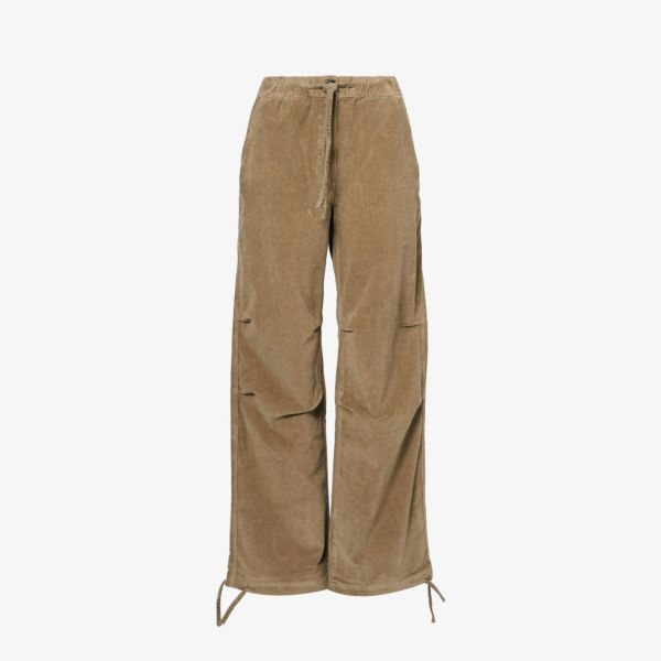 Вельветовые брюки прямого кроя с высокой посадкой и эластичной тканью из органического хлопка Ganni, цвет fallen rock