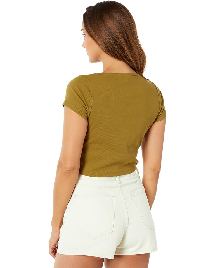 

Футболка Madewell Ribbed Henley High-Crop Tee, цвет Spiced Olive