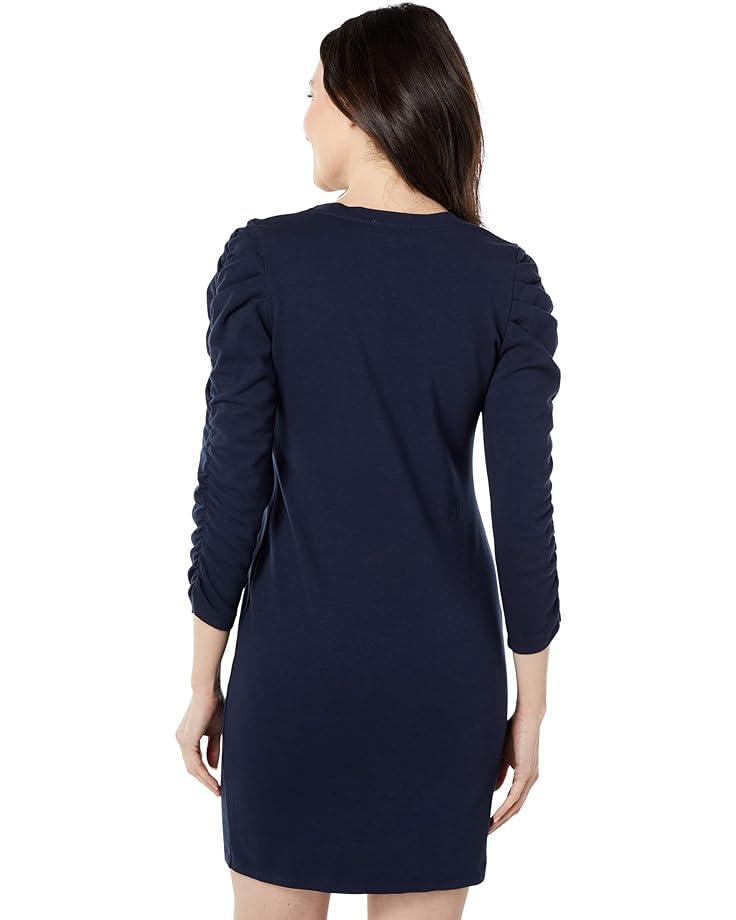 Платье SUNDRY Ruched Sleeve Mini Dress in Cotton Modal, темно-синий