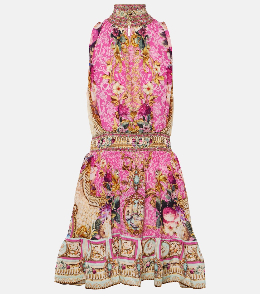 Шелковое мини-платье с цветочным принтом Camilla, мультиколор