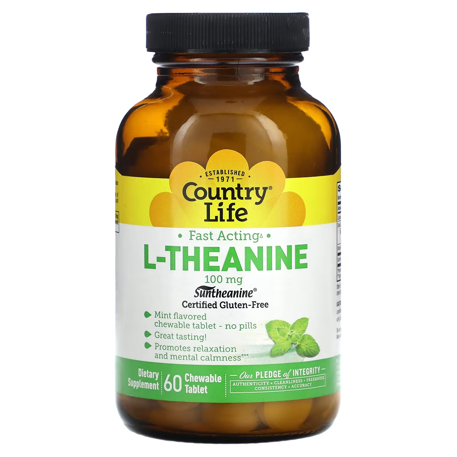 Country Life L-теанин 100 мг 60 жевательных таблеток