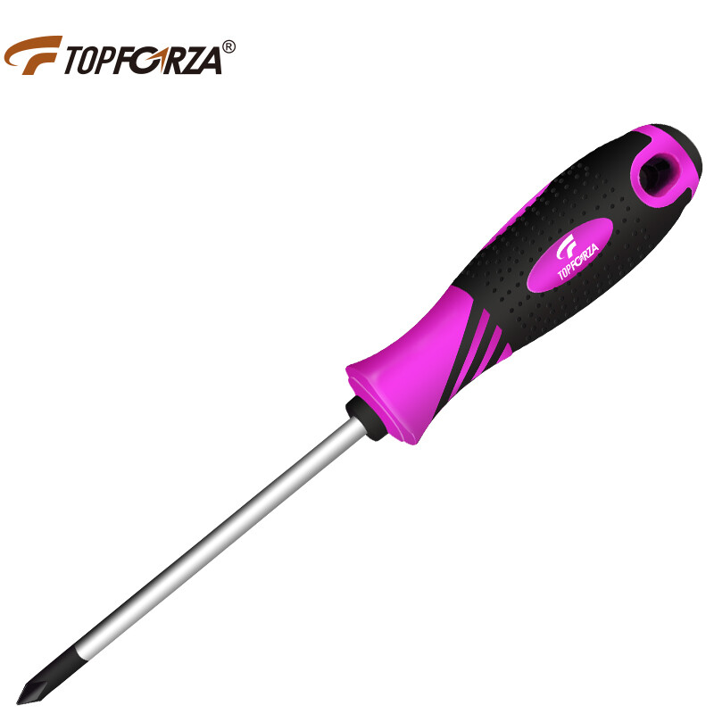 TOPFORZA 2SD-0675P0 крестовая отвертка S2 из легированной стали фиолетового и черного цвета, двухцветная противоскользящая отвертка TPR с сильным магнитом # 0x3,0x75 мм 3 дюйма