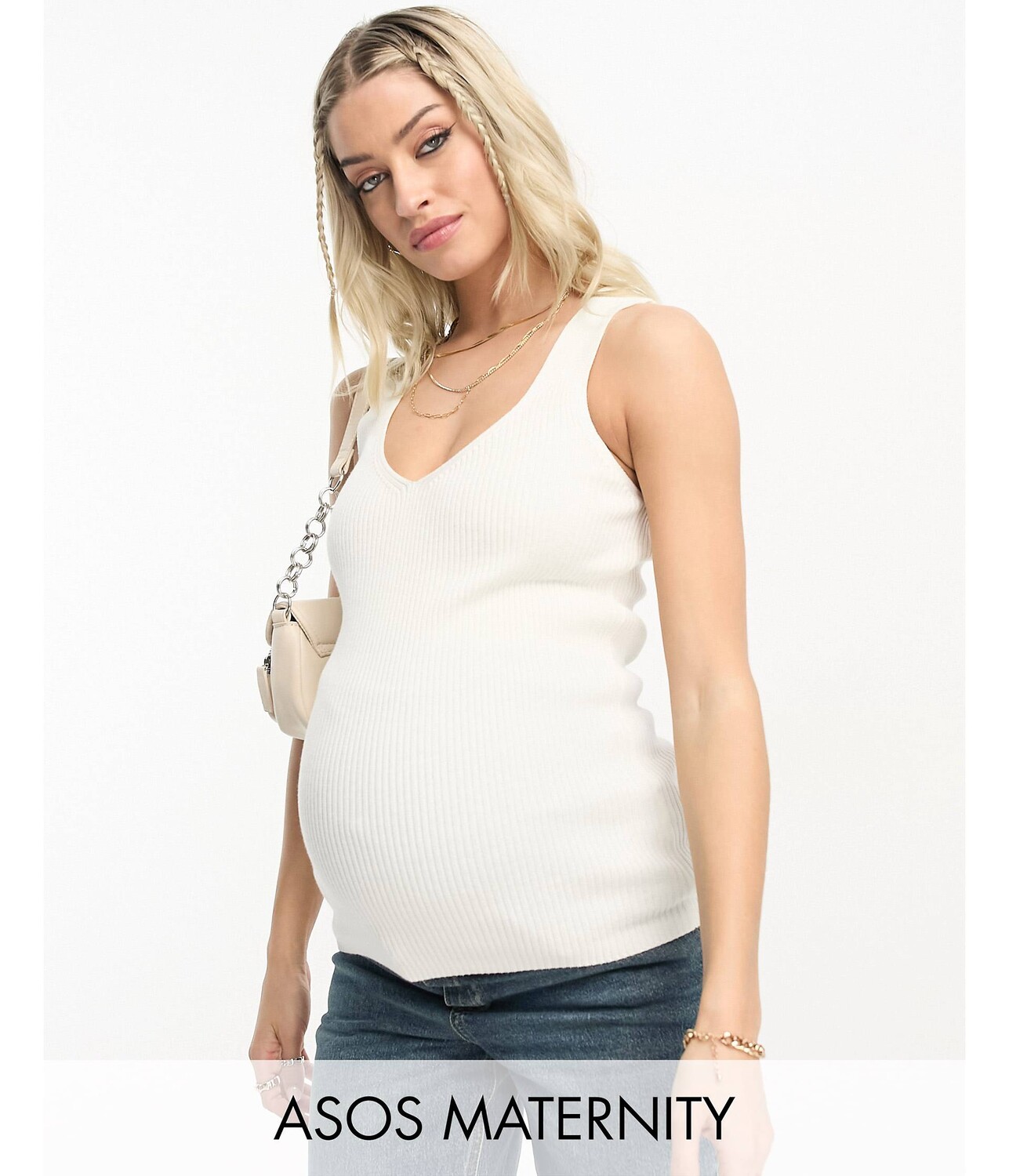 

Кремовый вязаный топ с v-образным вырезом ASOS DESIGN Maternity ASOS Maternity