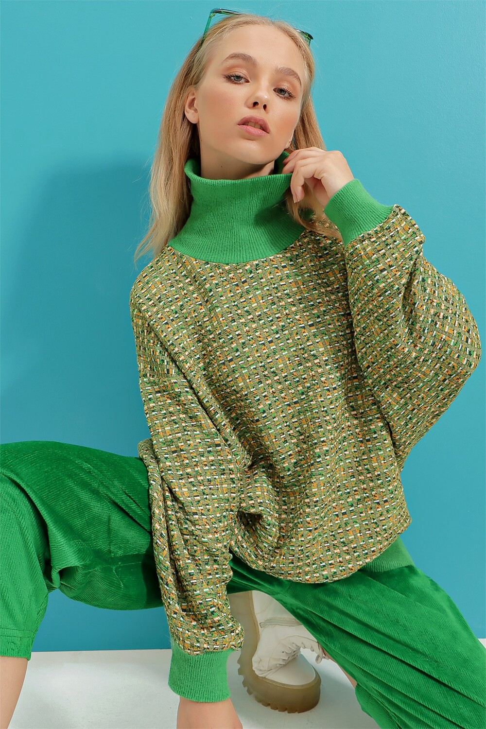 

Свитер - Зеленый - Oversize Trend Alaçatı Stili, зеленый