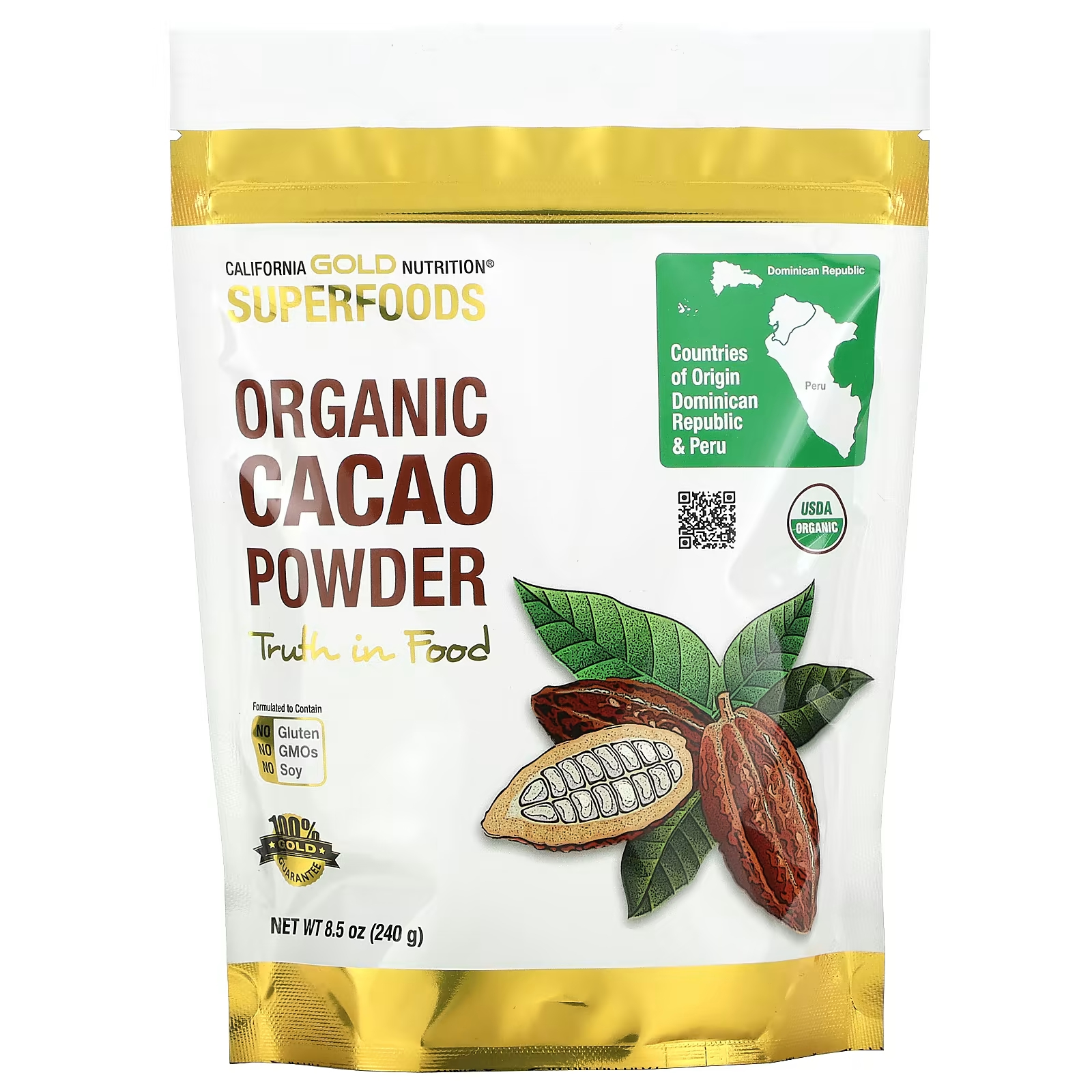SUPERFOODS — Органический какао-порошок, 8,5 унций (240 г) California Gold Nutrition магниевый порошок california gold nutrition апельсин 1380 г