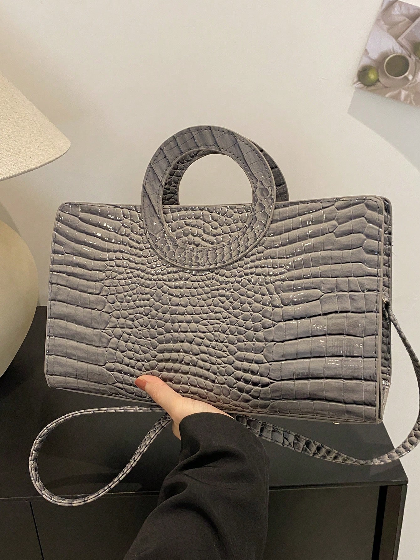 1 винтажная минималистичная женская большая сумка с тиснением, серый