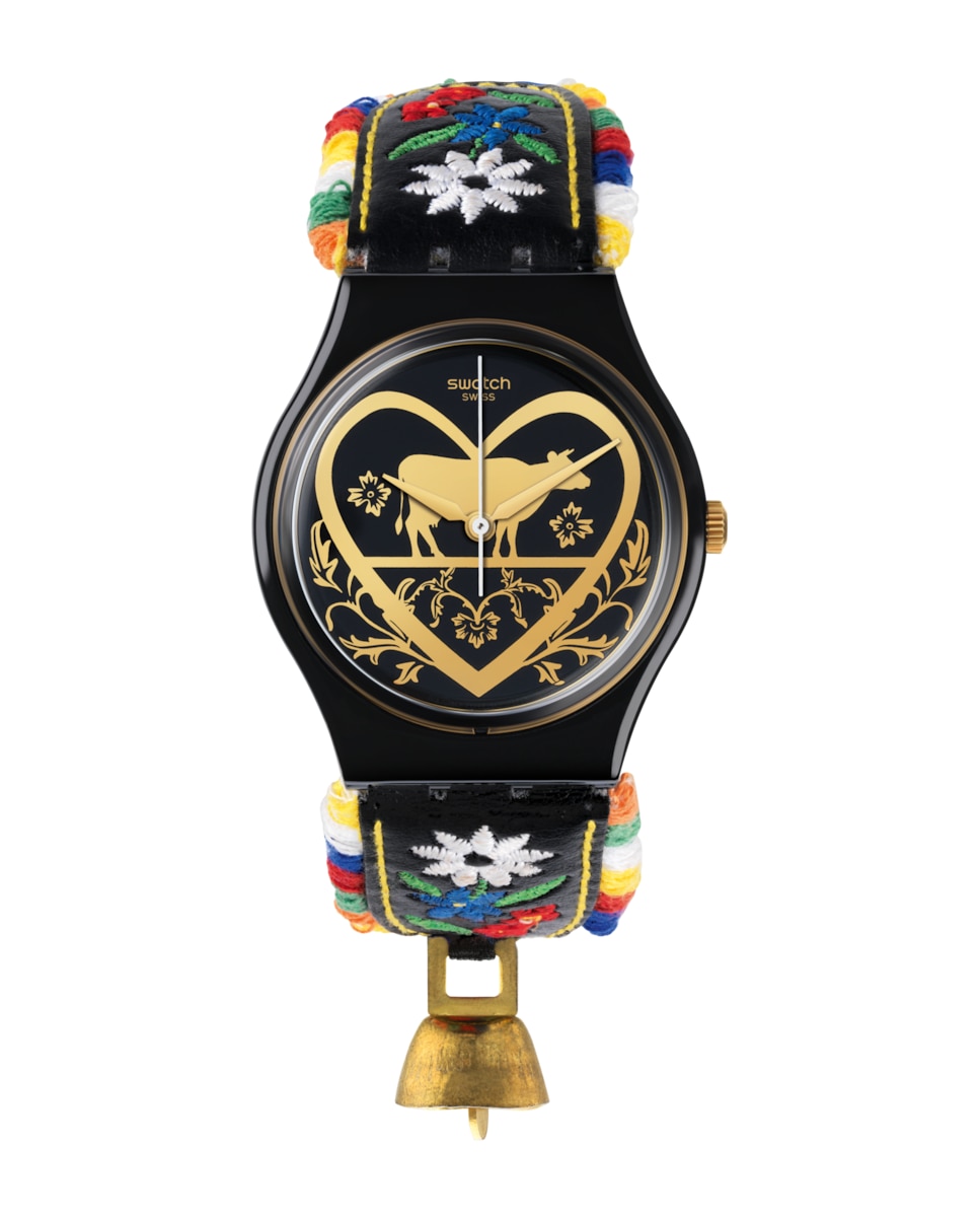 Часы Die Glocke с черным кожаным ремешком Swatch, черный