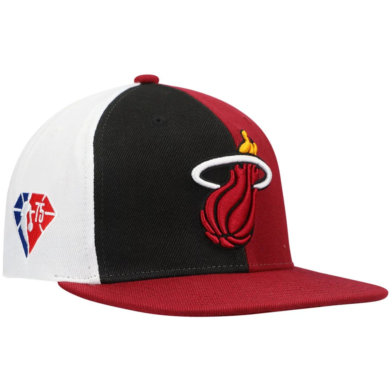 

Мужская футболка Mitchell & Ness Cardinal Miami Heat, 75-летие НБА Что Кепка Snapback