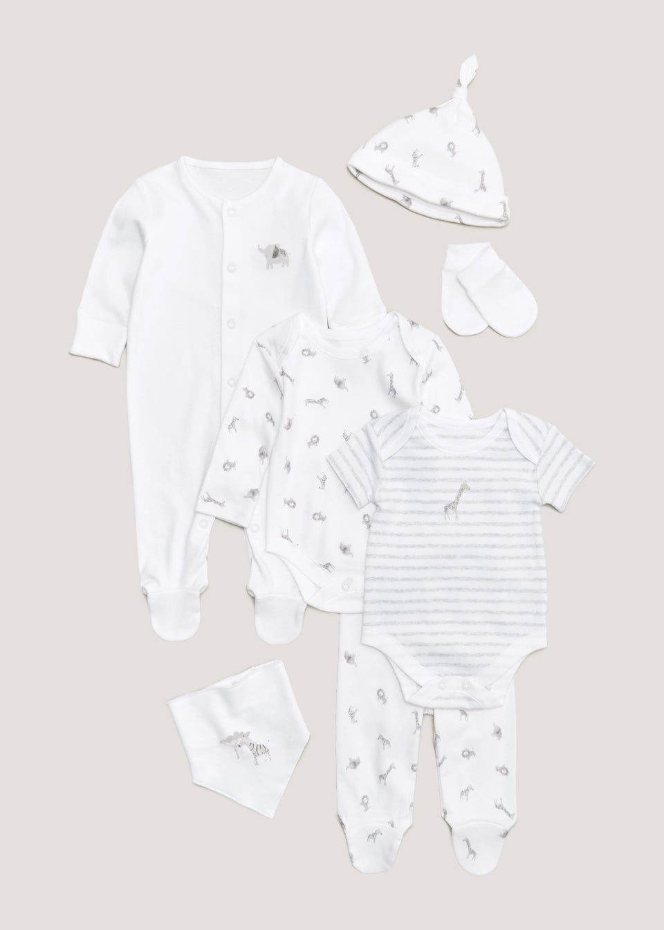 Белый комплект из 7 предметов для малышей в стиле сафари (Tiny Baby, до 6 месяцев), белый