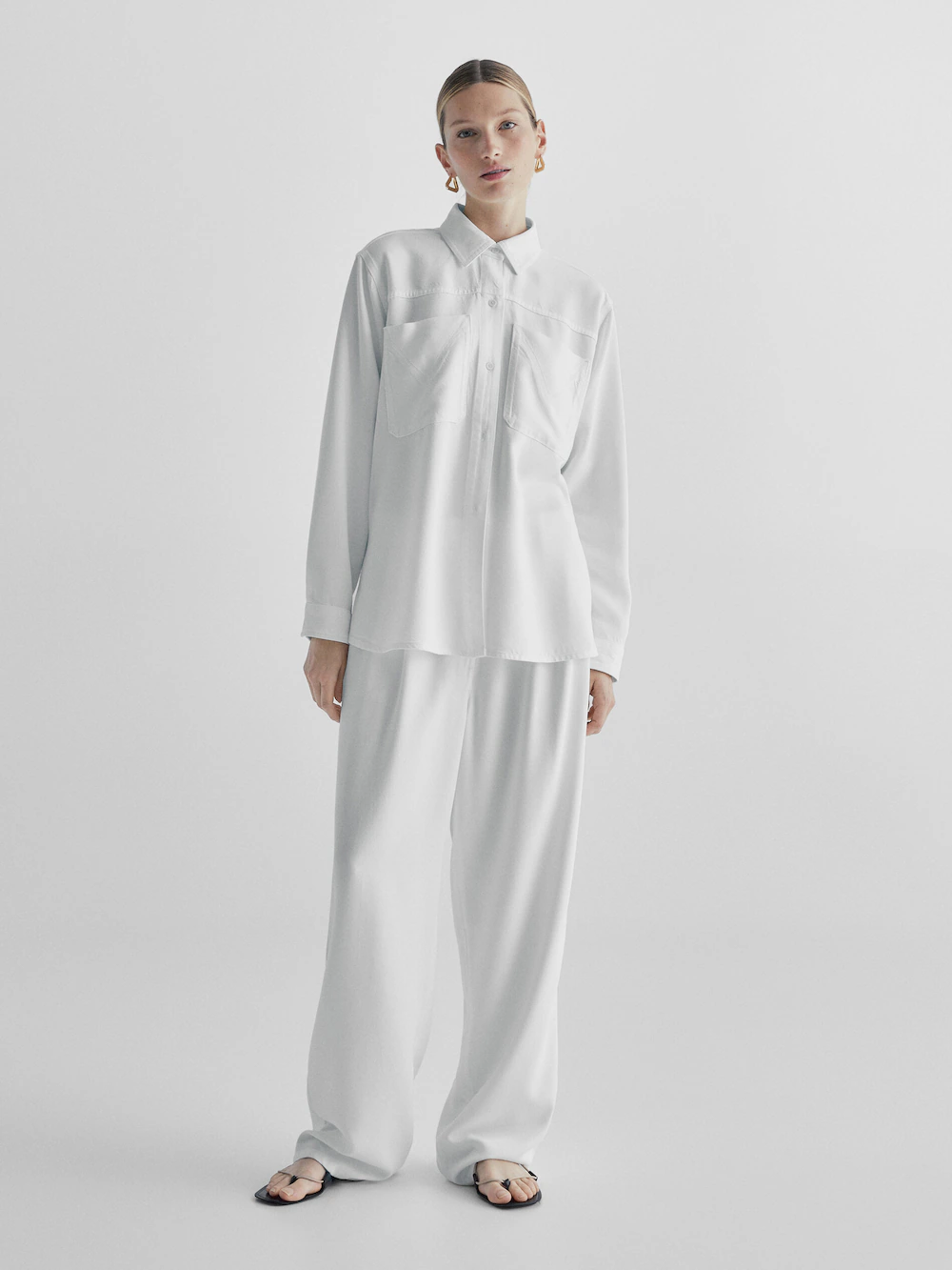 

Рубашка из лиокелла с карманами Massimo Dutti, кремовый