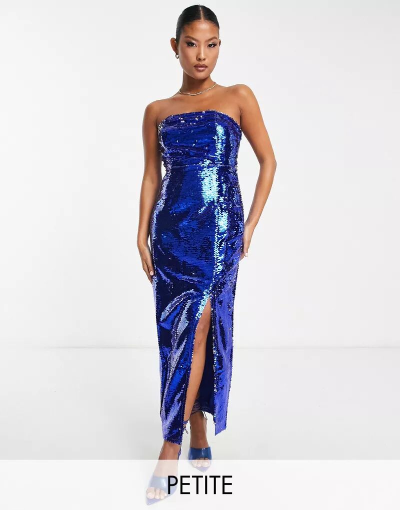 Эксклюзивное кобальтово-синее платье миди с разрезами на ногах и пайетками Collective the Label Petite