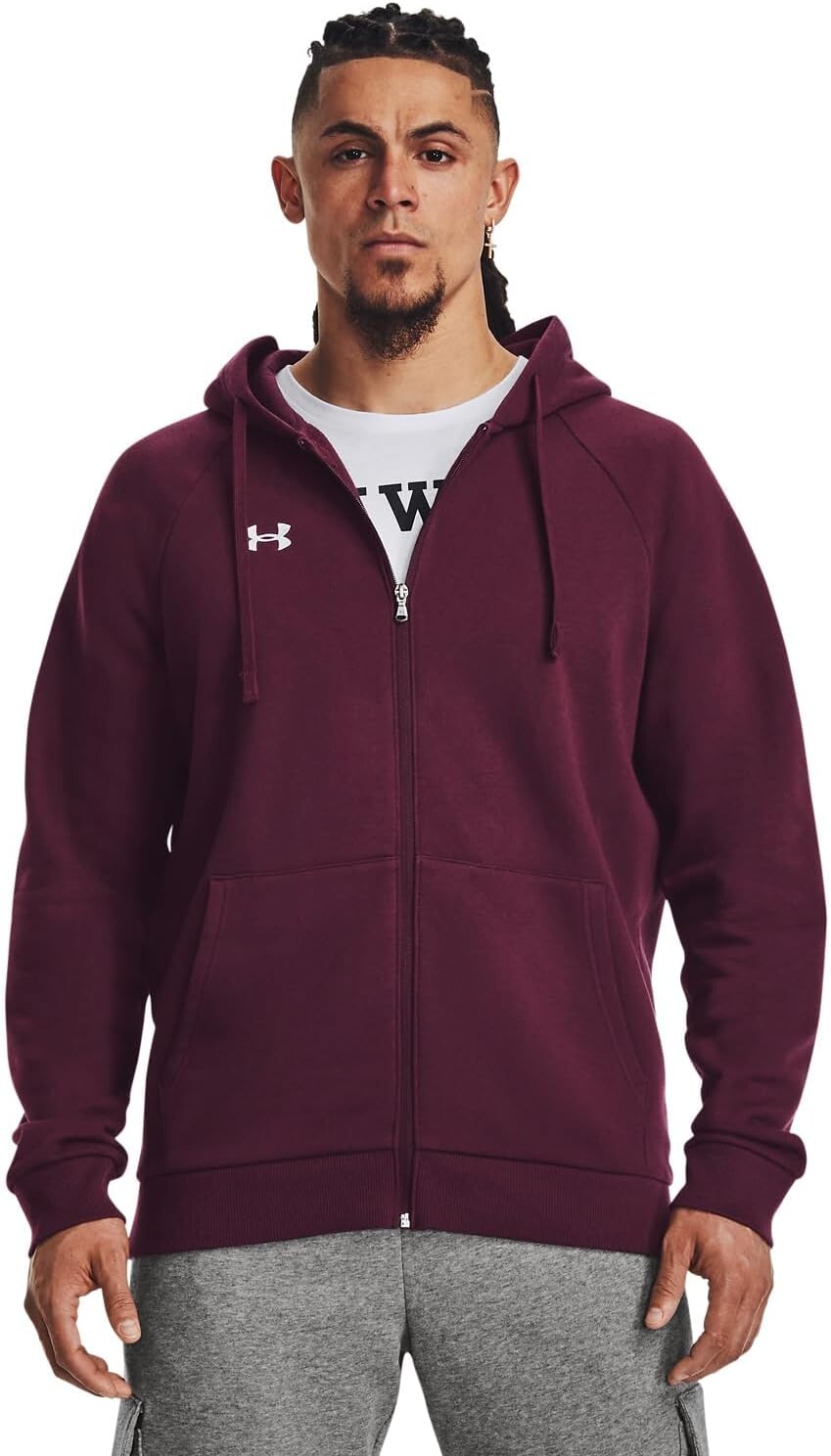 

Флисовая худи Rival на молнии во всю длину Under Armour, цвет Dark Maroon/White