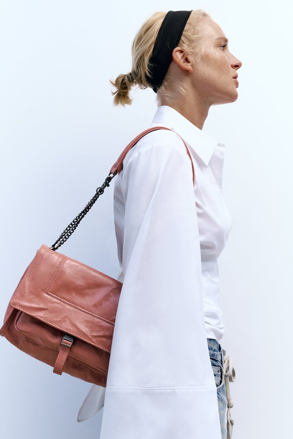 

Сумка через плечо рокер с мятым эффектом ZARA, розовый