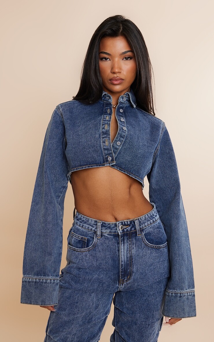 

PrettyLittleThing Укороченная джинсовая рубашка Vintage Wash