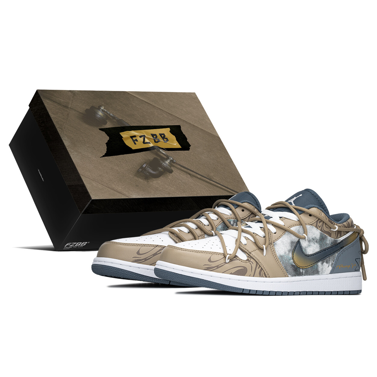 

Кроссовки Air Jordan 1 Vintage Basketball Shoes Men Low-top Brown/blue/gold, коричневый/синий