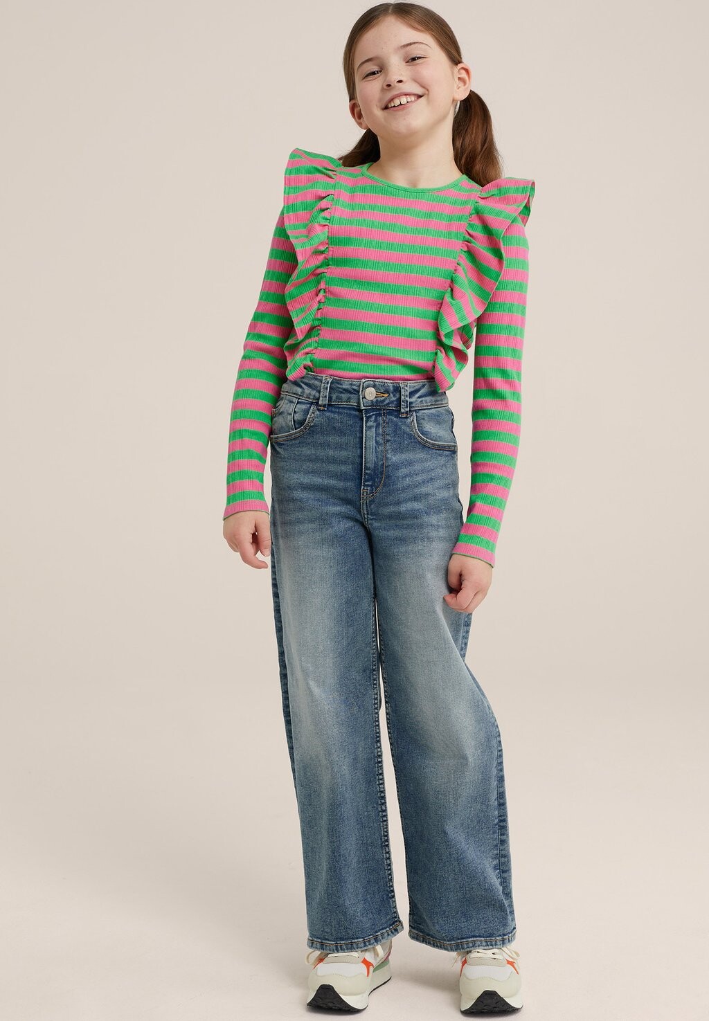 

Футболка с длинным рукавом WE Fashion, зеленая, Зеленый