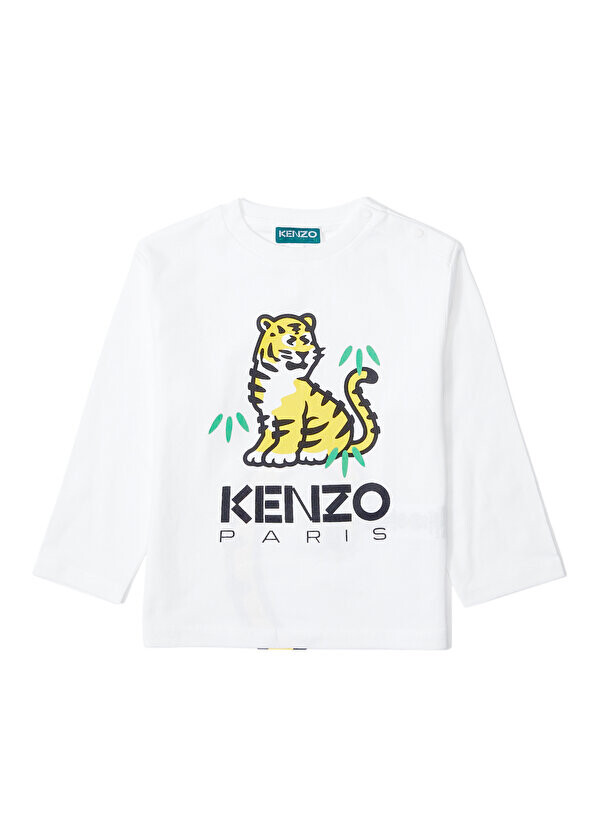 

Детская футболка унисекс с логотипом цвета экрю Kenzo