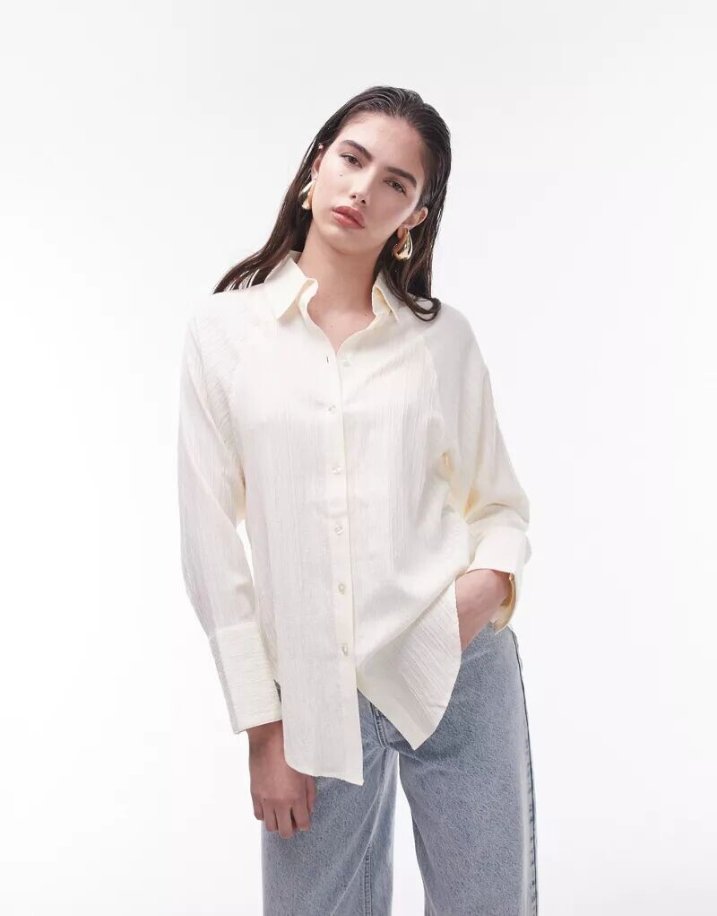 

Рубашка с фактурной вставкой Topshop цвета слоновой кости