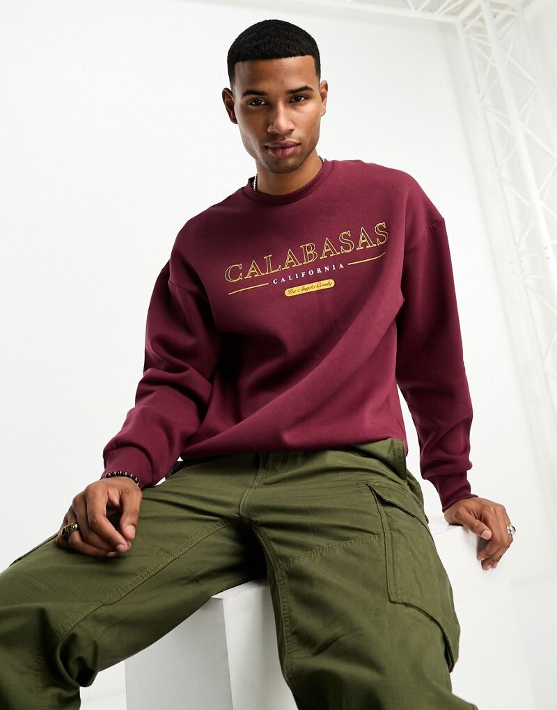 

Бордовый оверсайз-толстовка Jack & Jones с принтом Calabasas