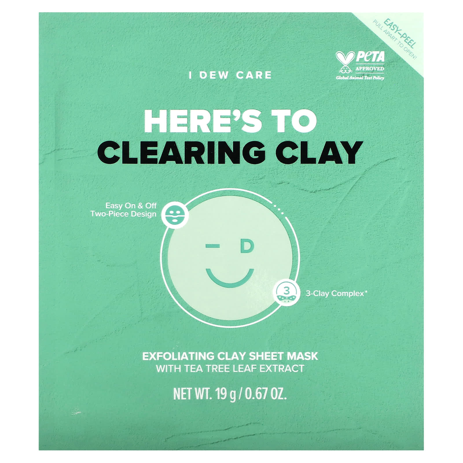 

Here's To Clearing Clay, отшелушивающая тканевая маска из глины, 4 тканевые маски, 19 г (0,67 унции) каждая, I Dew Care