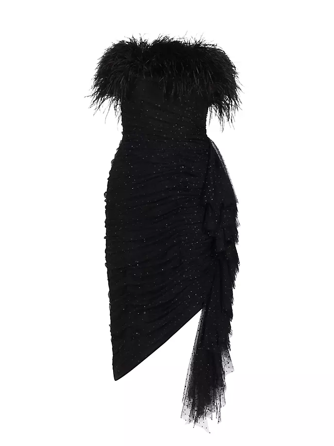 

Платье с перьями и кристаллами Badgley Mischka, черный