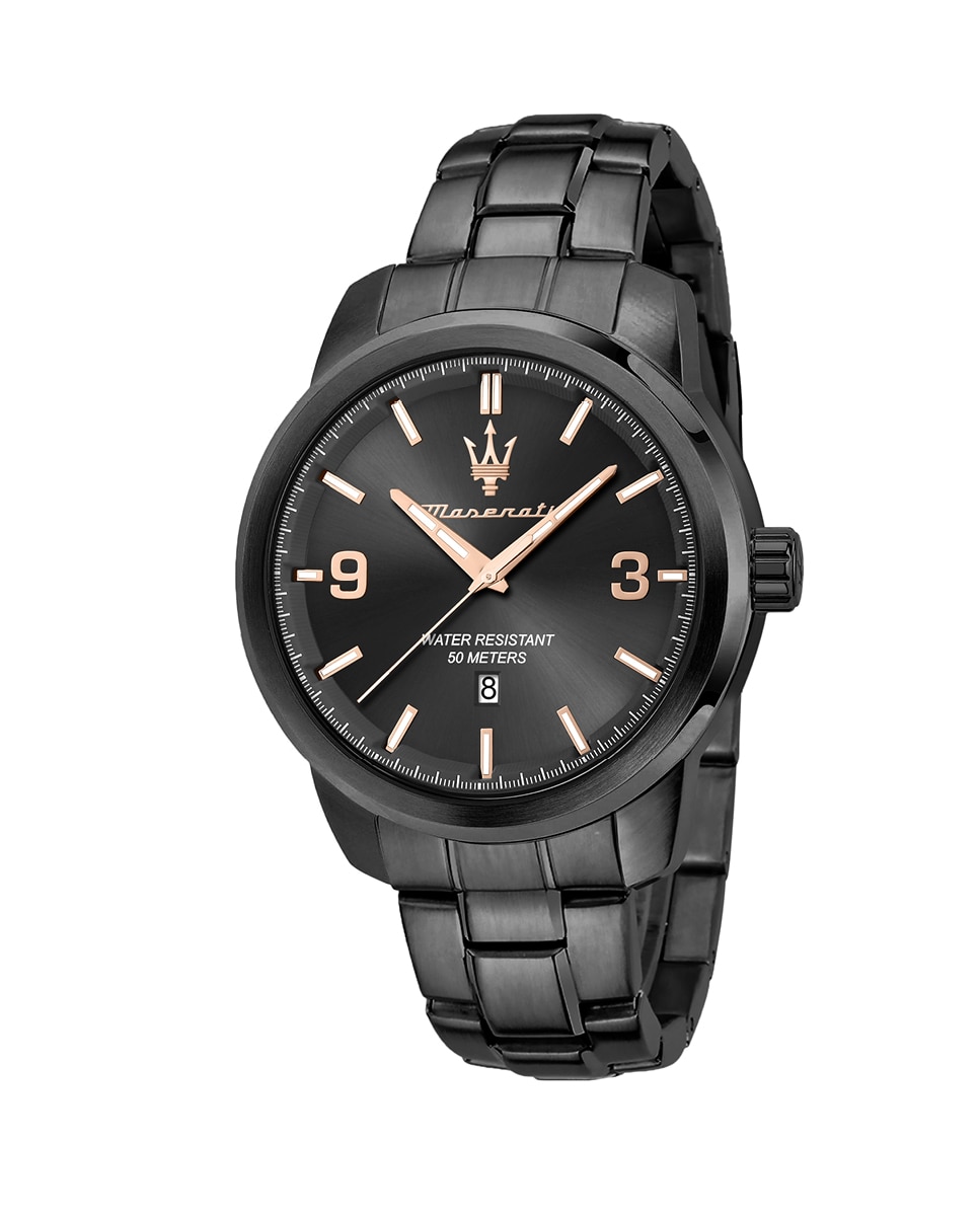 Successo R8853121008 Мужские часы из стали и черного ремешка Maserati, черный