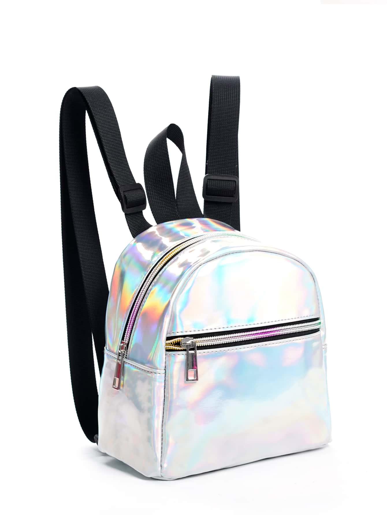 Водонепроницаемый модный мини-голографический рюкзак на молнии спереди, серебро
