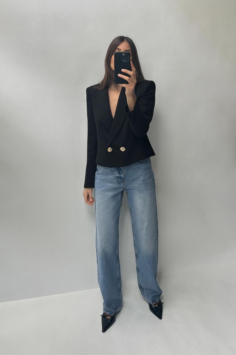 

Джинсы прямого кроя z1975 с высокой посадкой ZARA, средне-синий