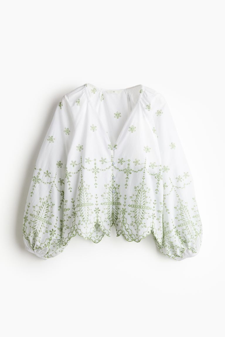 Хлопковая блузка с вышивкой H&M, белый блузка воздушная 42 размер