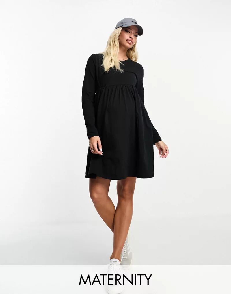 Черное свободное платье мини с длинными рукавами Threadbare Maternity