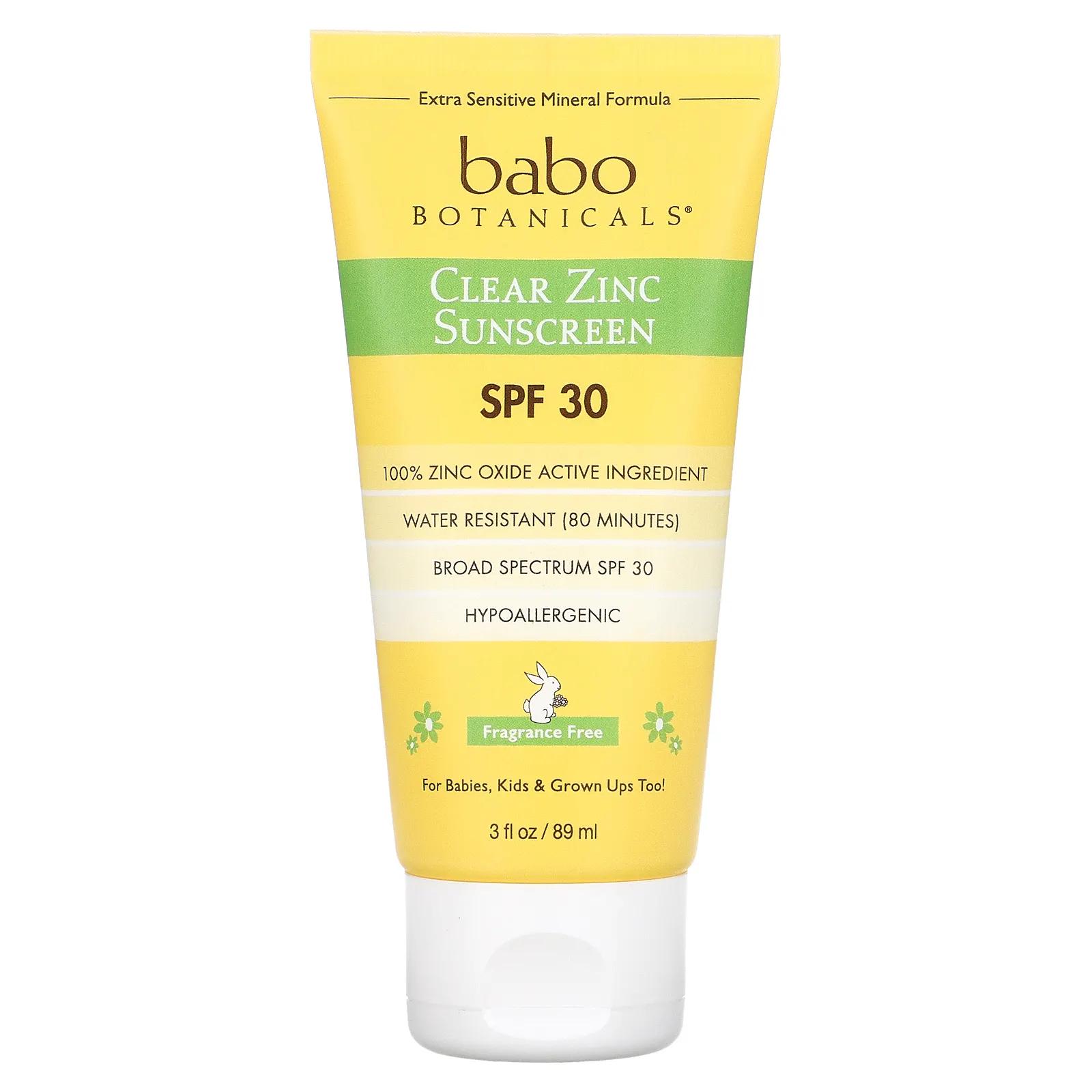 Babo Botanicals Прозрачный солнцезащитный крем с цинком SFP 30+ без запаха 89 мл (3 fl oz) успокаивающая пена для ванны babo botanicals с лавандой