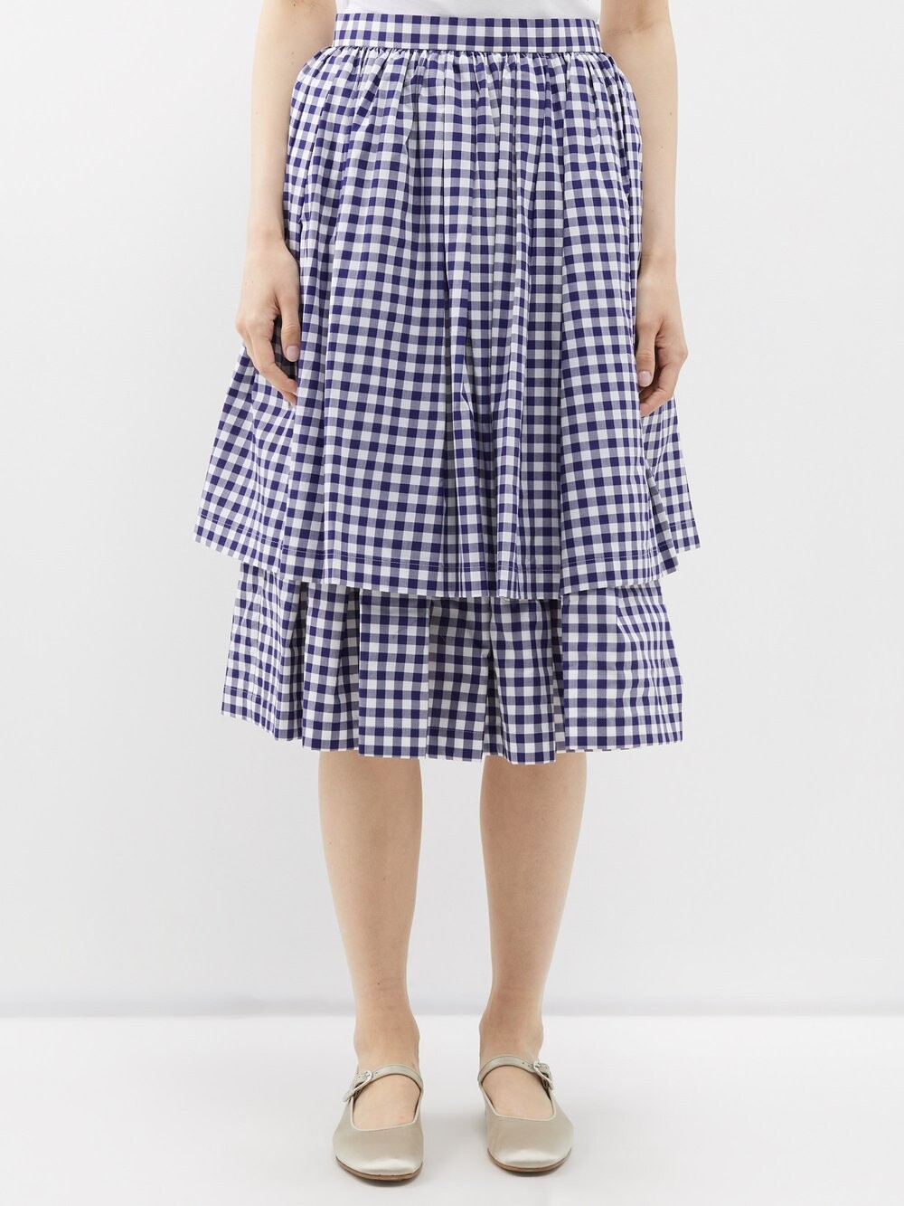 

Многоярусная юбка из хлопка в мелкую клетку Comme Des Garçons, синий