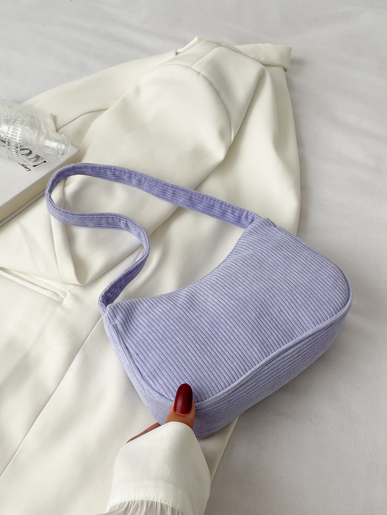 Минималистичная вельветовая сумка-хобо, фиолетовый