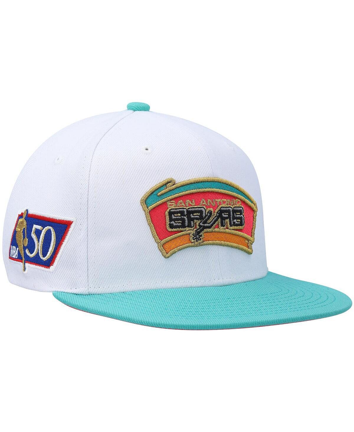 

Мужская бело-бирюзовая кепка Snapback в честь 50-летия San Antonio Spurs Hardwood Classics Mitchell & Ness