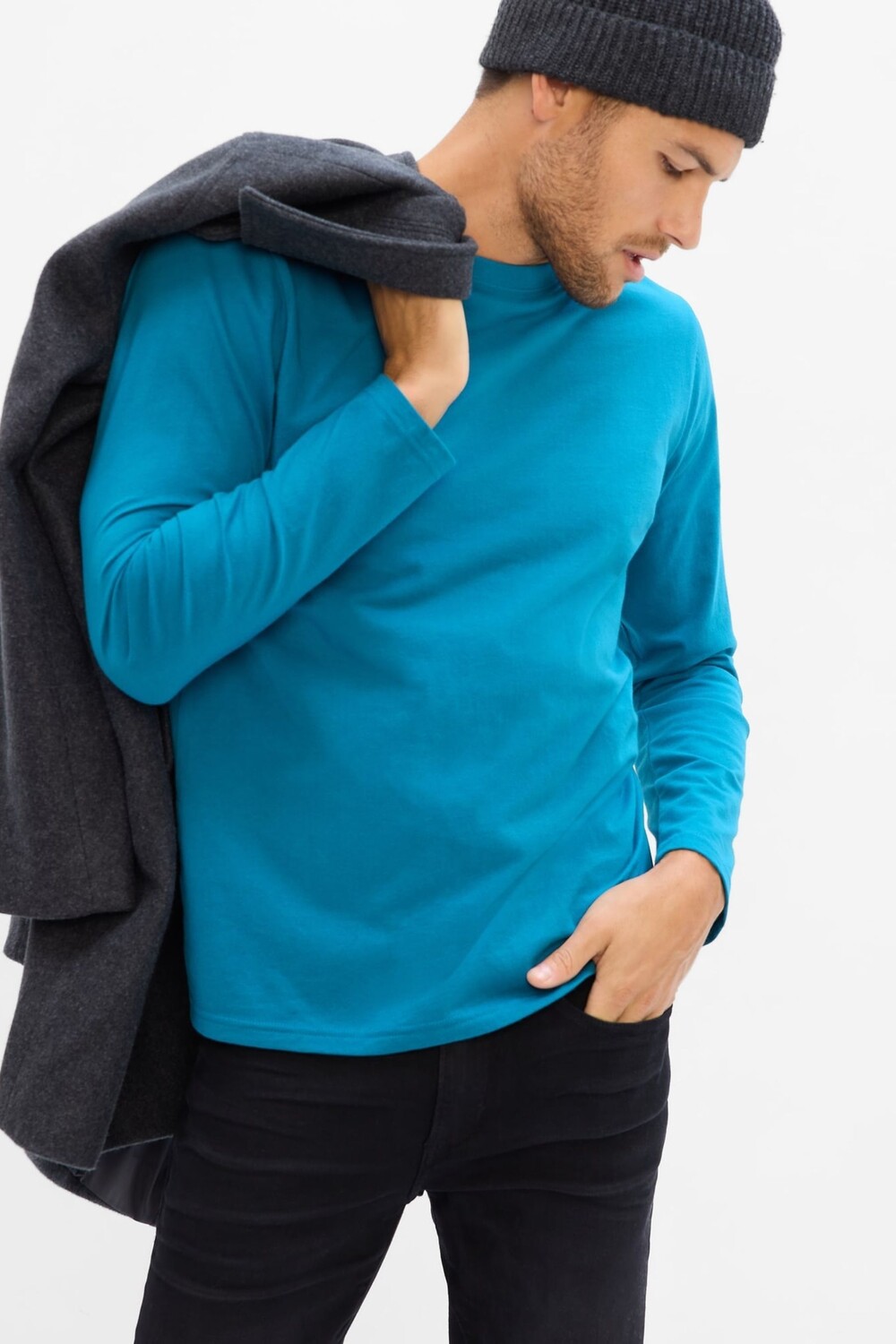

Мягкая футболка с длинными рукавами и круглым вырезом Everyday Gap, синий