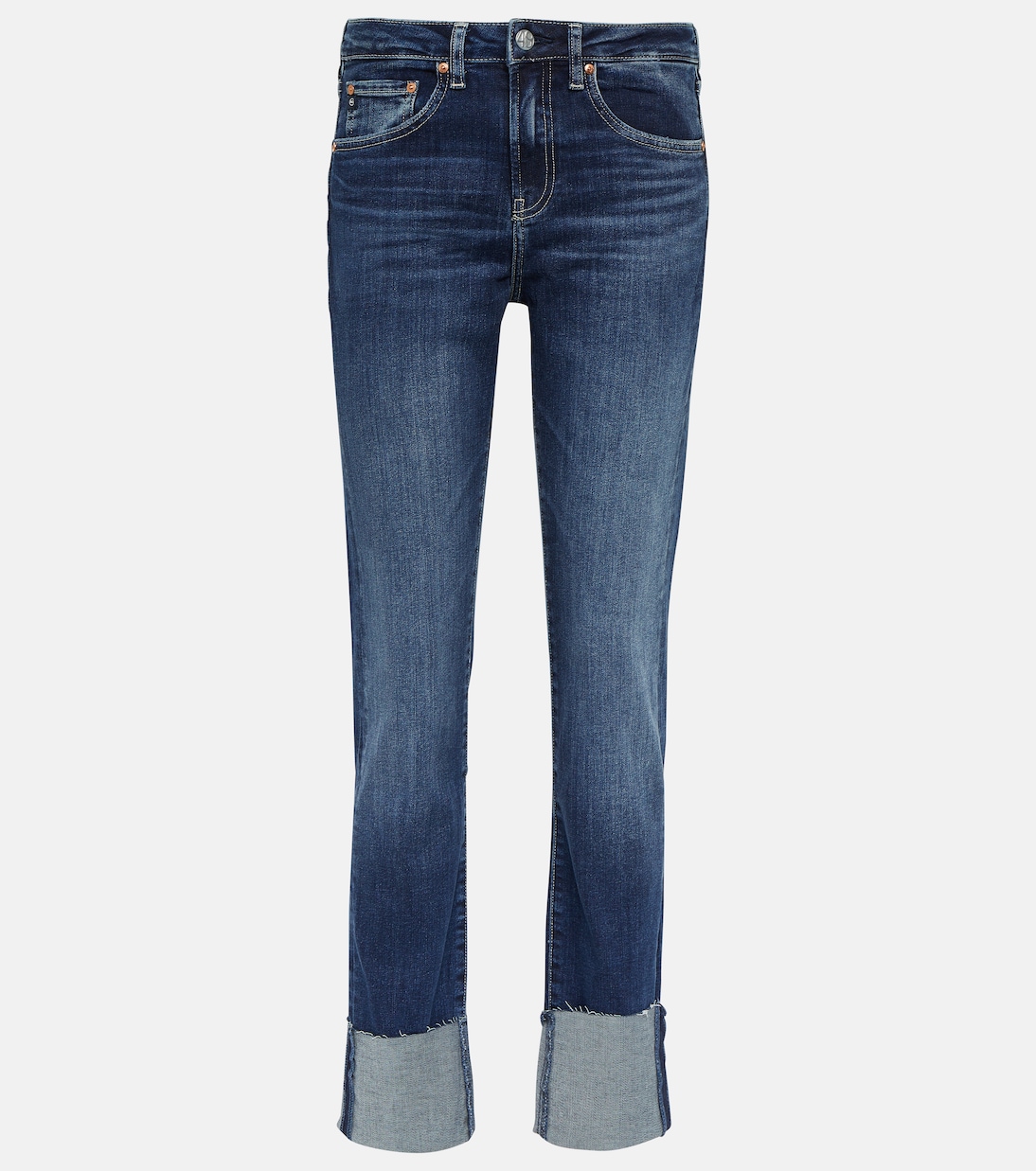 цена Узкие джинсы girlfriend со средней посадкой Ag Jeans, синий