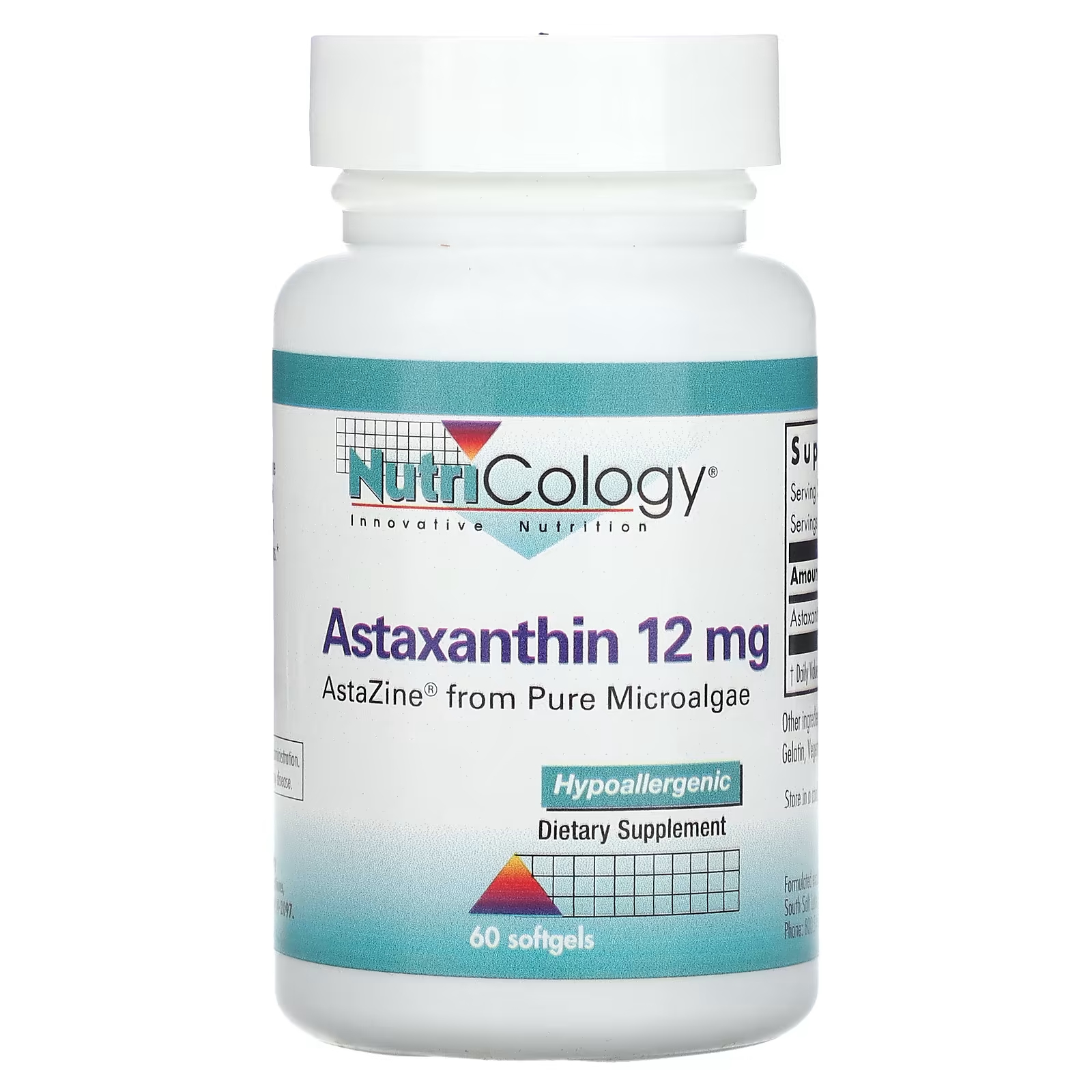 Пищевая добавка Nutricology Астаксантин 12 мг, 60 мягких таблеток астаксантин solaray 4 мг 60 мягких таблеток