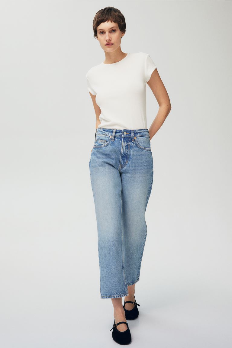 Прямые укороченные джинсы H&M, синий