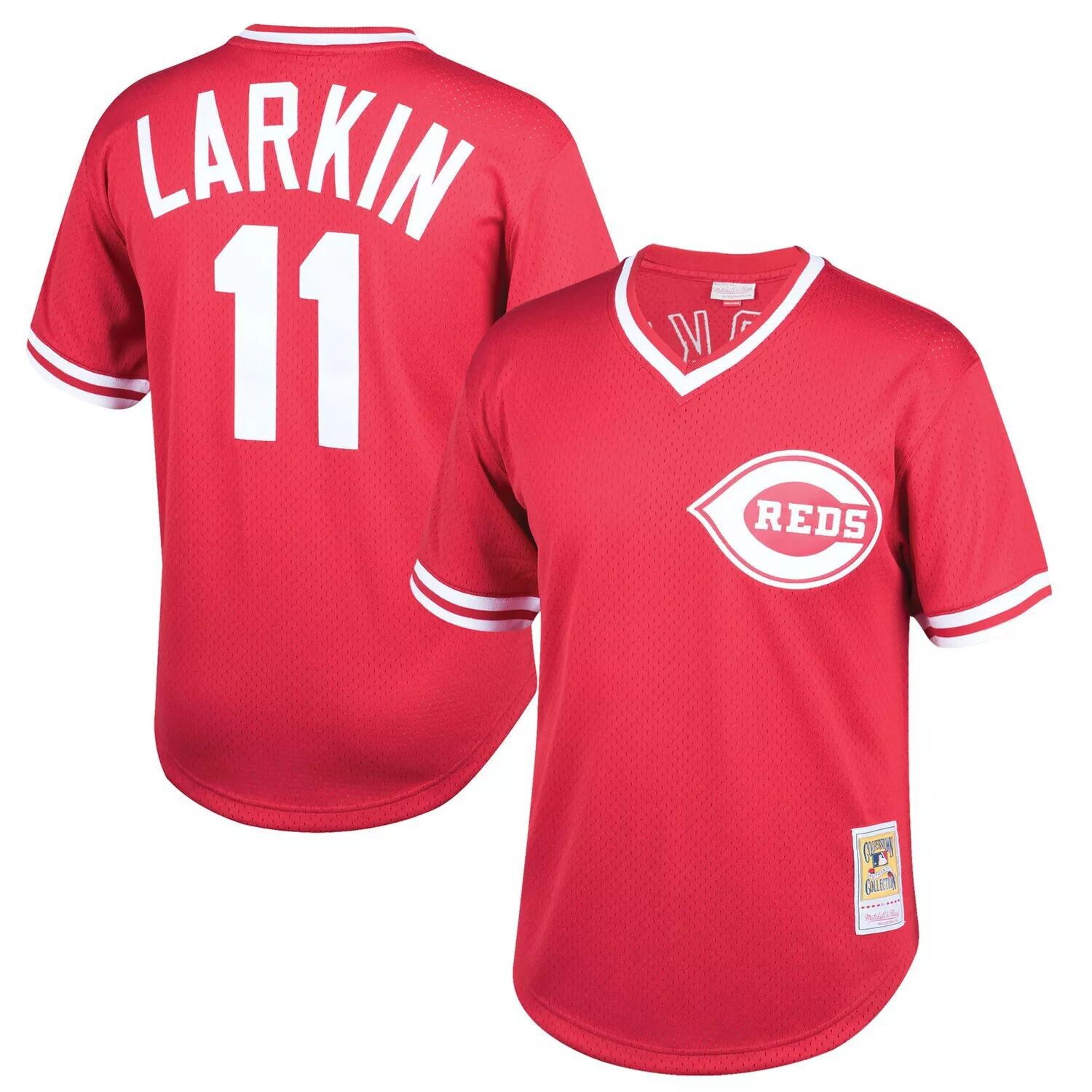 Молодежная футболка Mitchell & Ness Barry Larkin Red Cincinnati Reds Cooperstown Collection с сеткой для тренировки ватина Unbranded