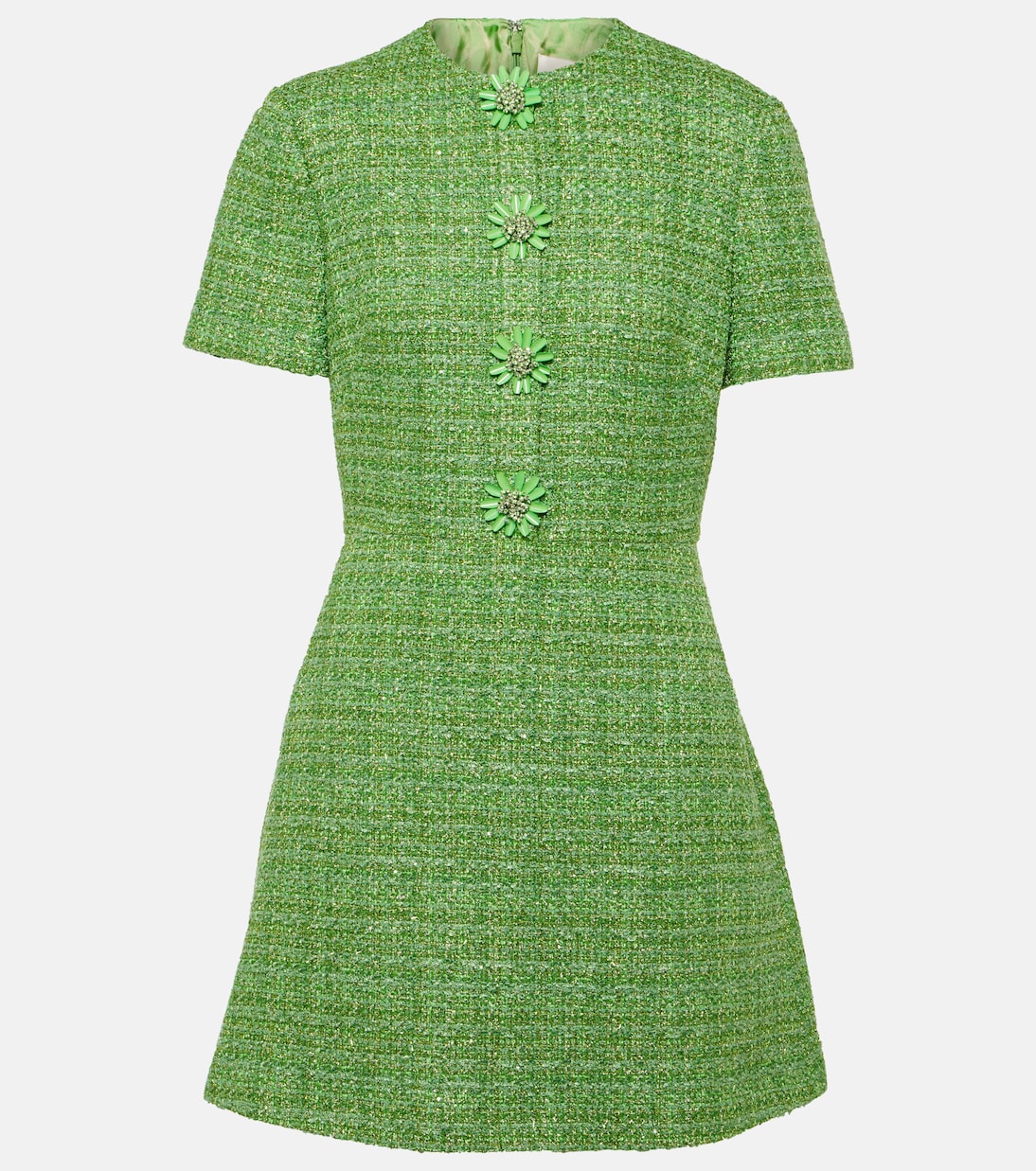 Украшенное твидовое мини-платье Valentino, зеленый цена и фото