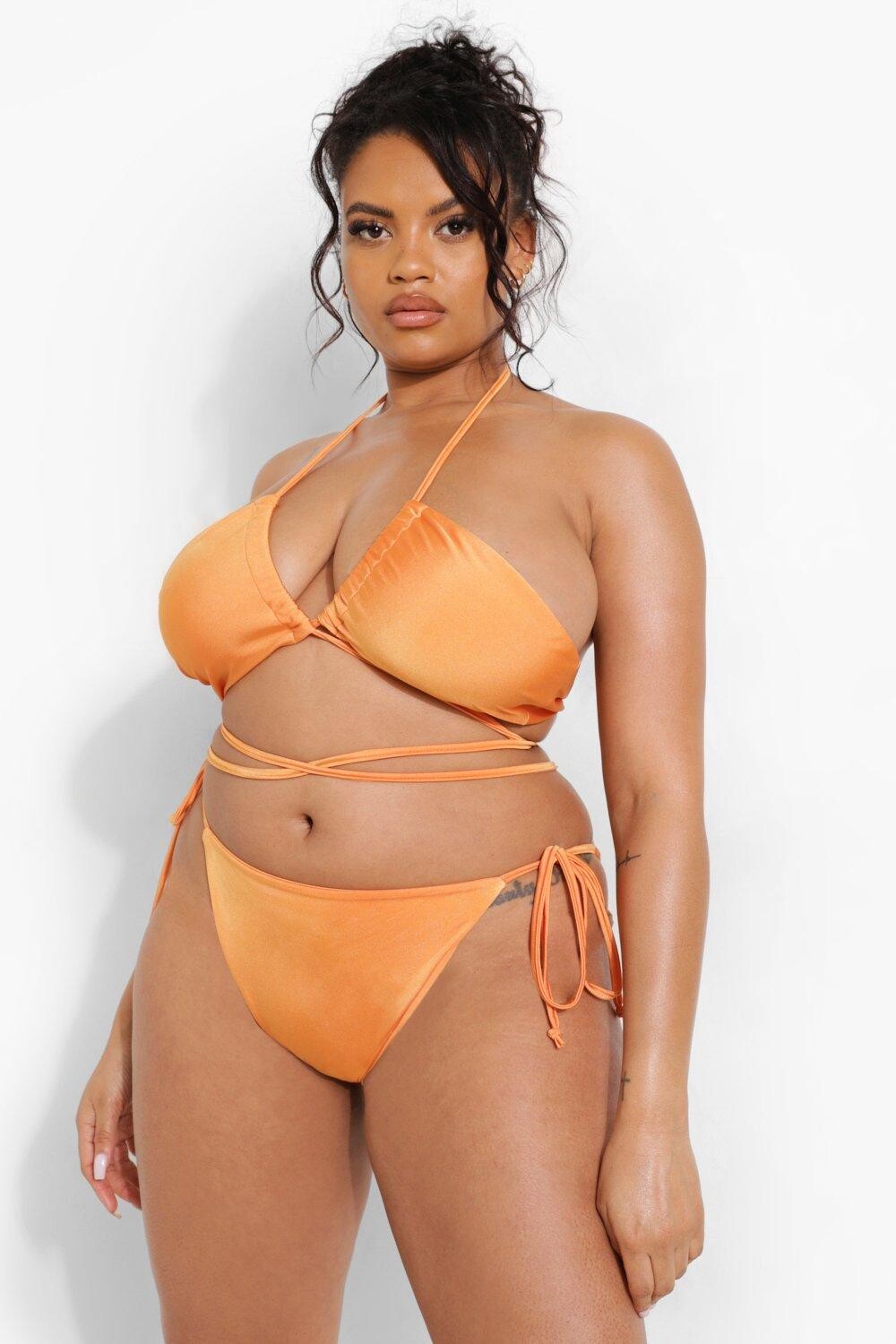 Топ бикини plus tropicana с брязками Boohoo, оранжевый