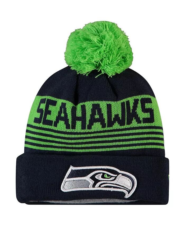 

Темно-синяя вязаная шапка с манжетами и помпоном для мальчиков Big Boys College Seattle Seahawks New Era, синий