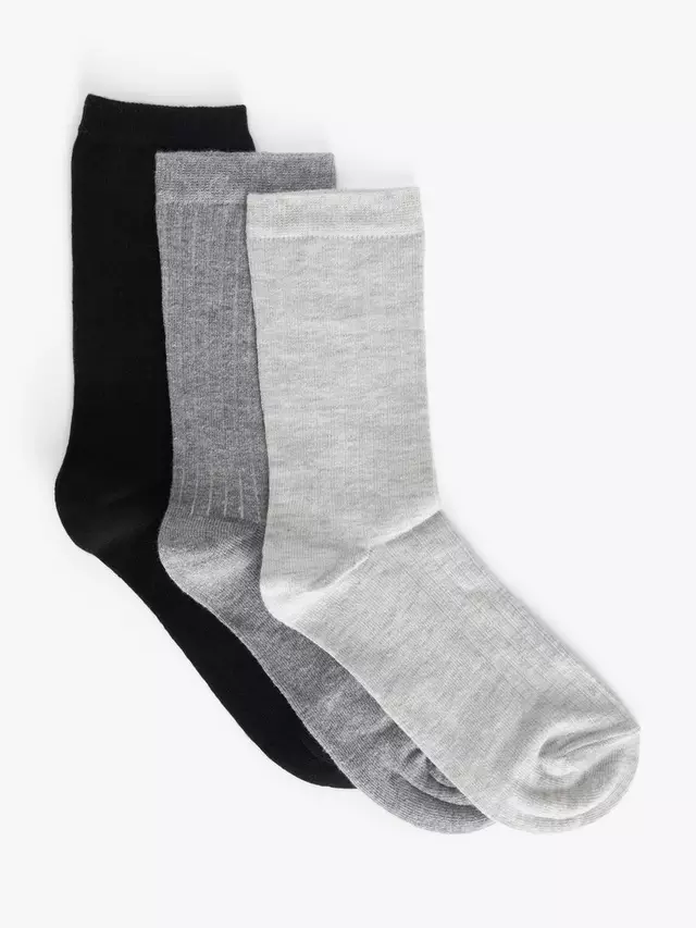 

Носки John Lewis Ribbed Organic Cotton Mix Ankle 3 шт, цвет black/grey