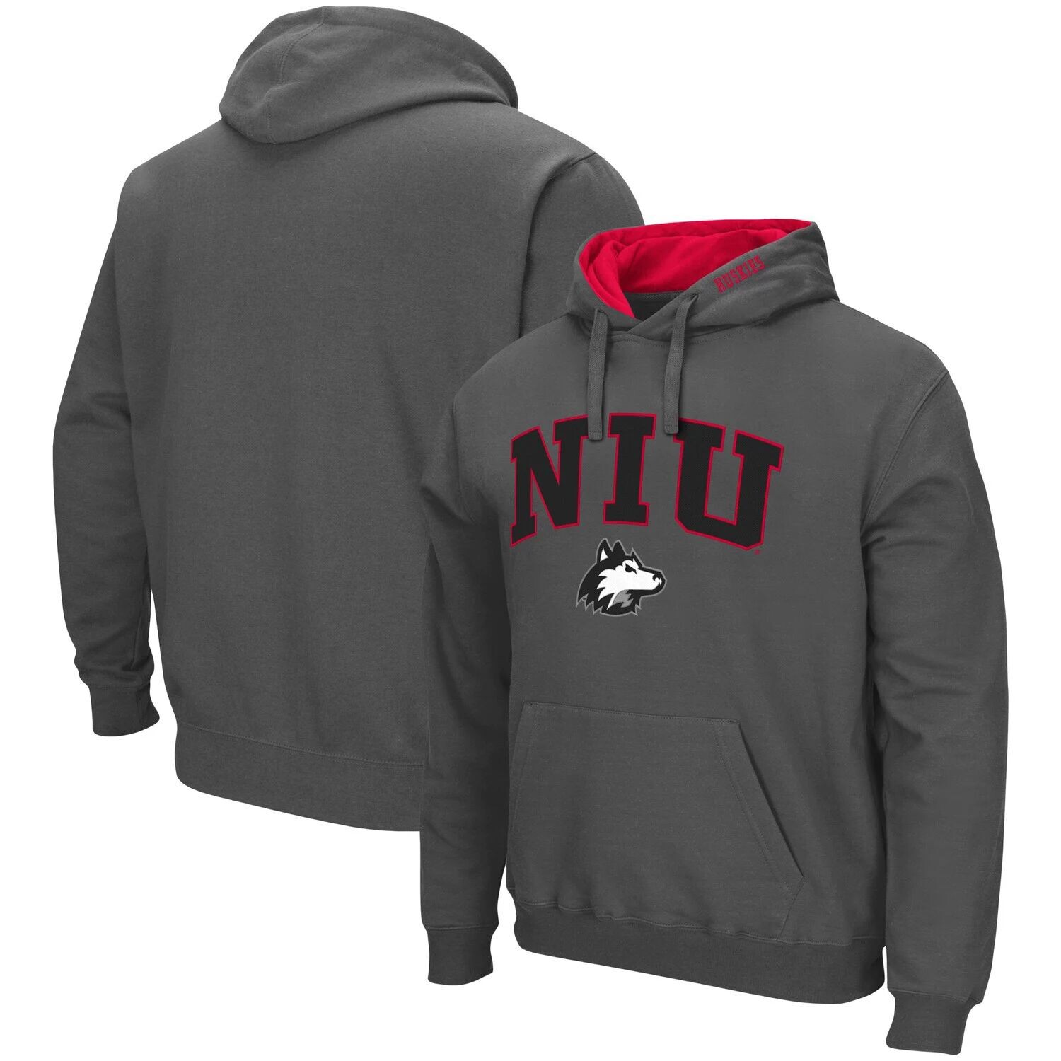 

Мужской темно-серый пуловер с капюшоном Northern Illinois Huskies Arch и Logo Colosseum