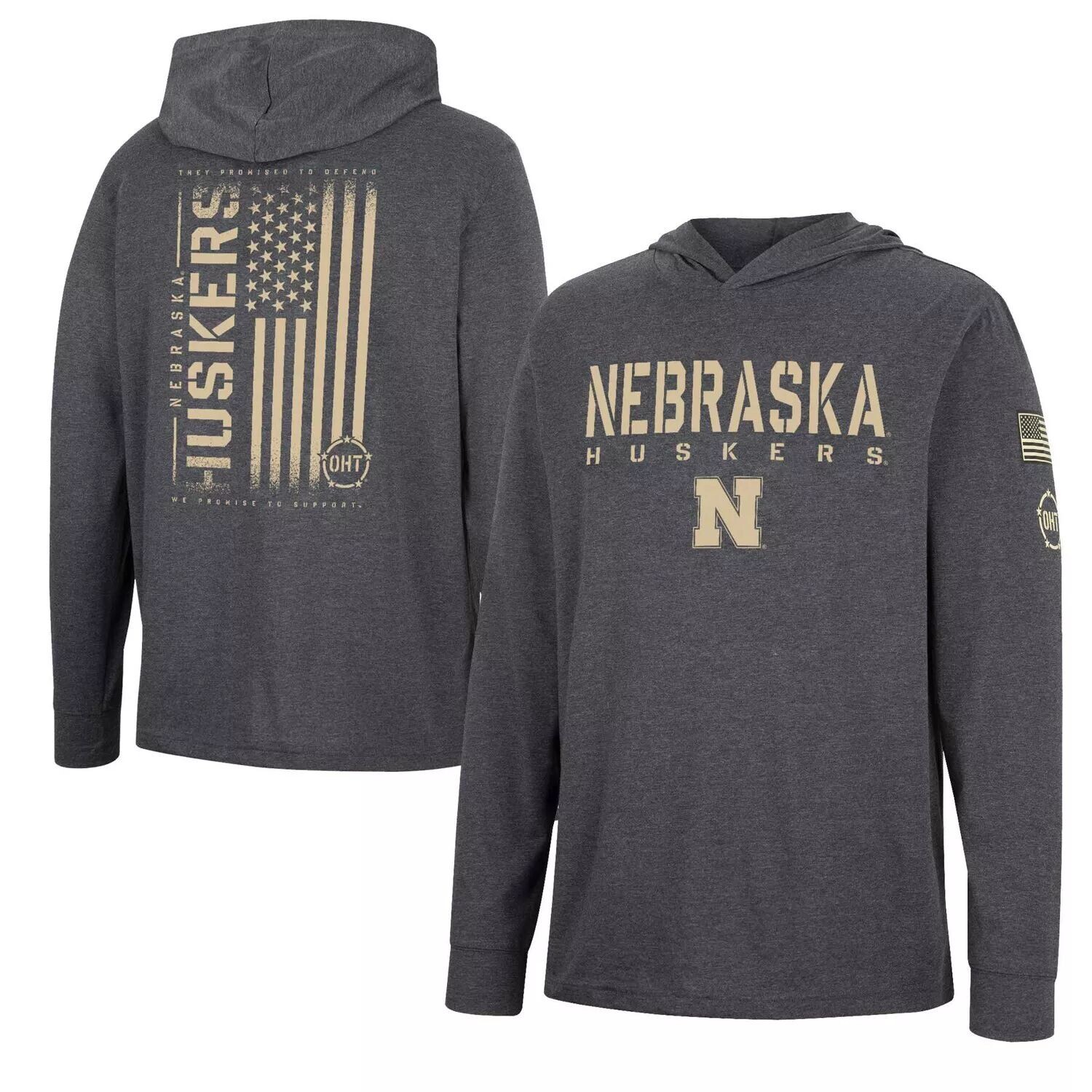 

Мужская темно-серая футболка с длинным рукавом и худи Nebraska Huskers Team OHT Military Appreciation Colosseum, Серый