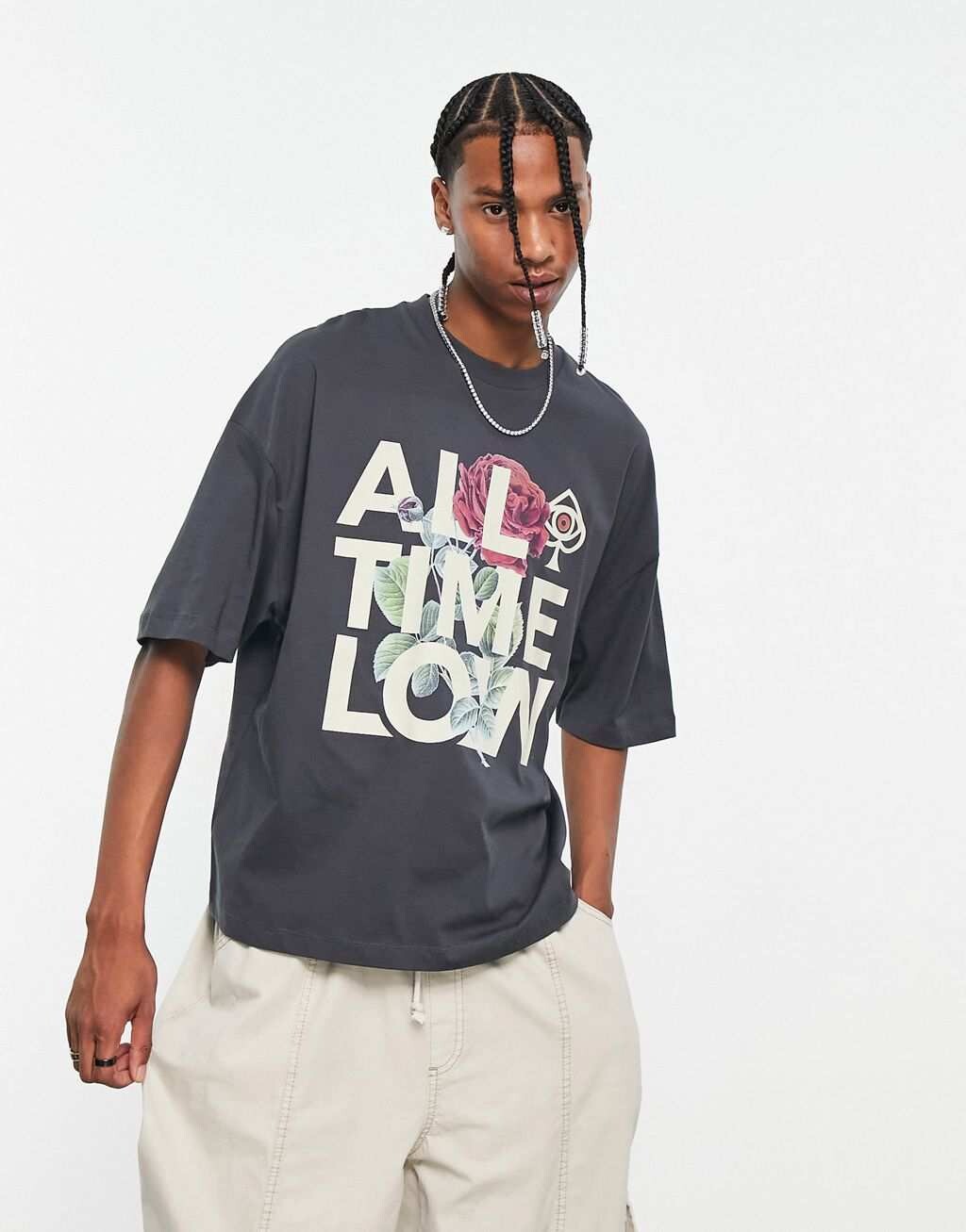 

Темно-серая футболка оверсайз-группы ASOS DESIGN с принтом All Time Low, Серый