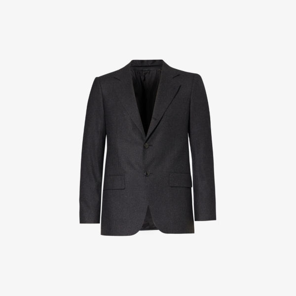 Однобортный пиджак стандартного кроя из смесовой шерсти с зубчатыми лацканами Giorgio Armani, черный